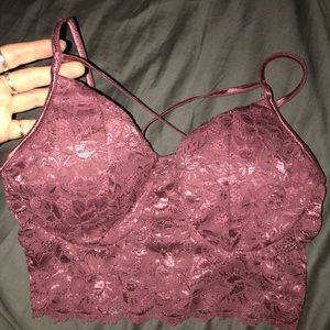 maroon lace crop top